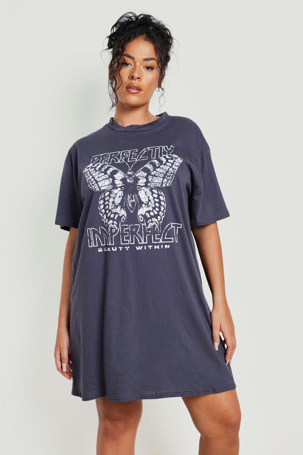 Plus Perfectly Imperfect Slogan T shirt Dress boohoo