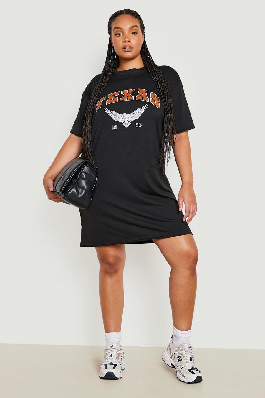 Black schwarz Plus Texas Slogan T-shirt Dress