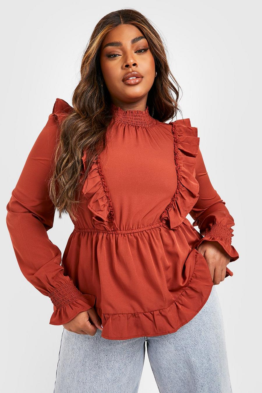 Rust Plus Ruffle Detail Blouse image number 1