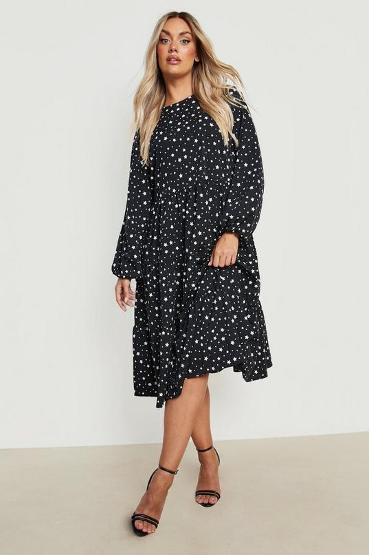 Women's Plus Star Print Tiered Midi Dress | Boohoo UK