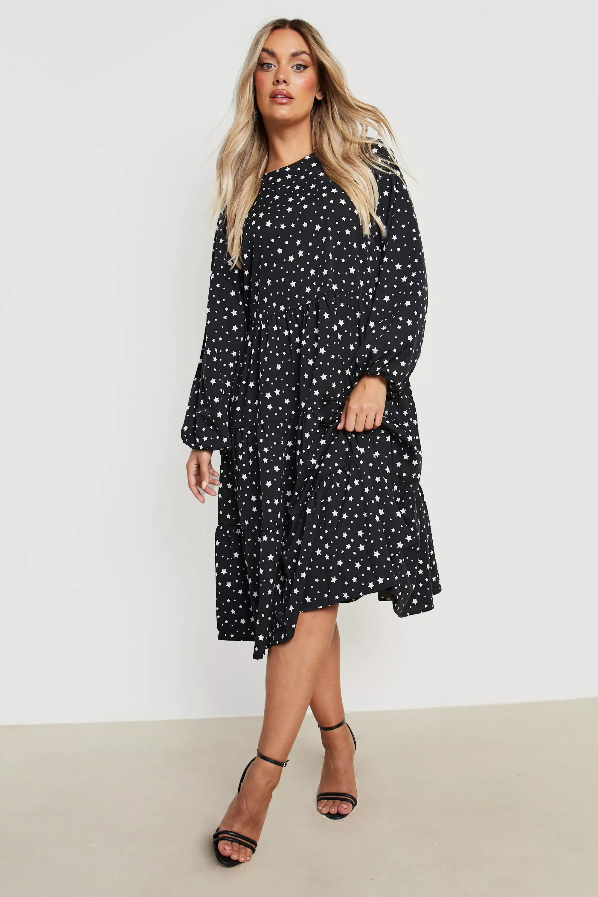 Boohoo star print wrap hotsell midi dress