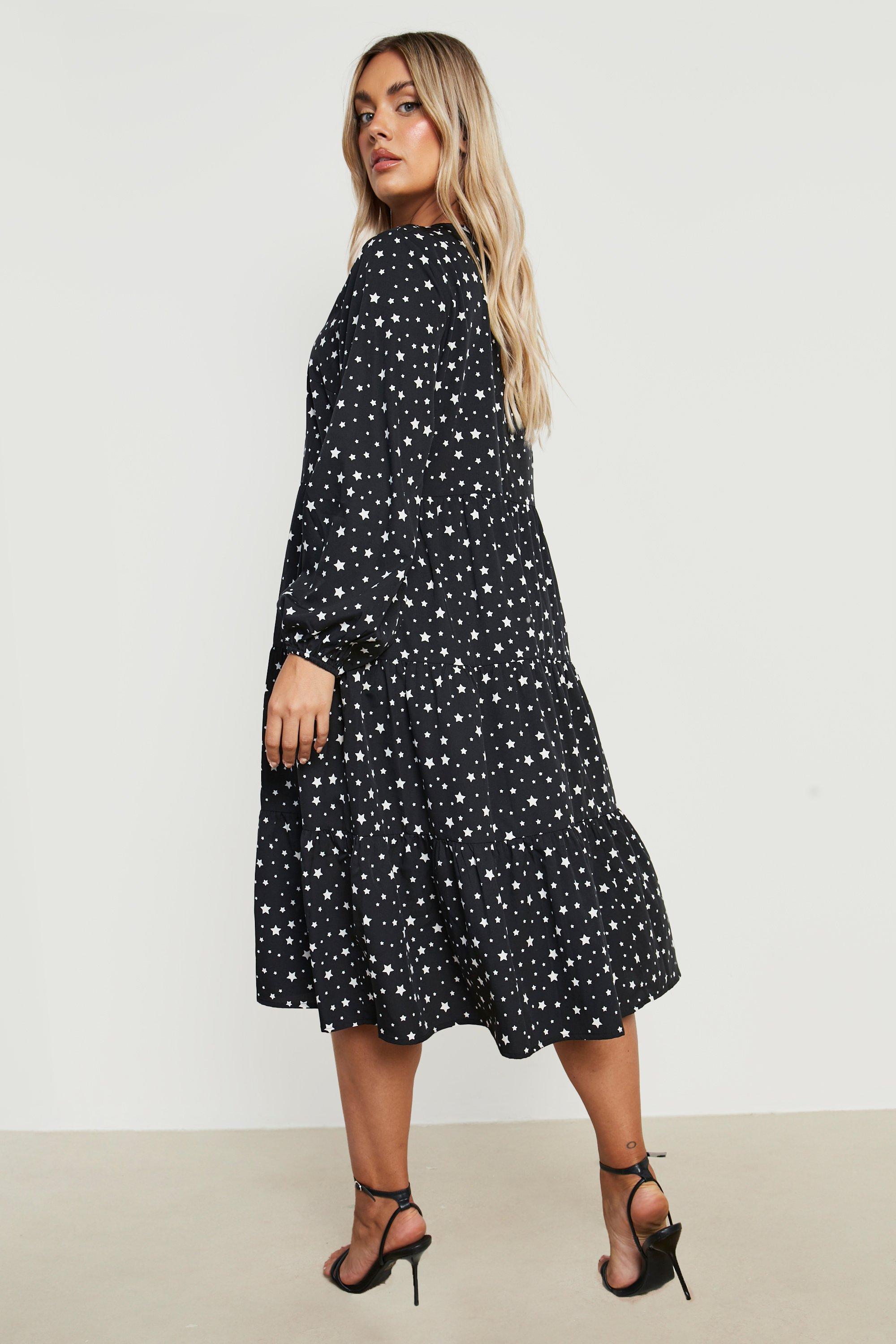 Plus Star Print Tiered Midi Dress boohoo CA