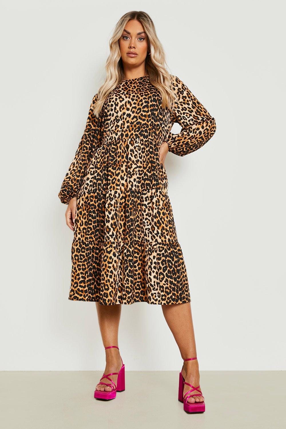 Boohoo leopard 2025 midi dress