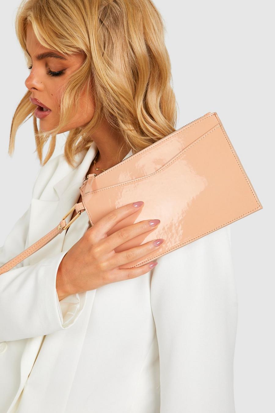 Nude Basic Patent Pouch Clutch Bag
