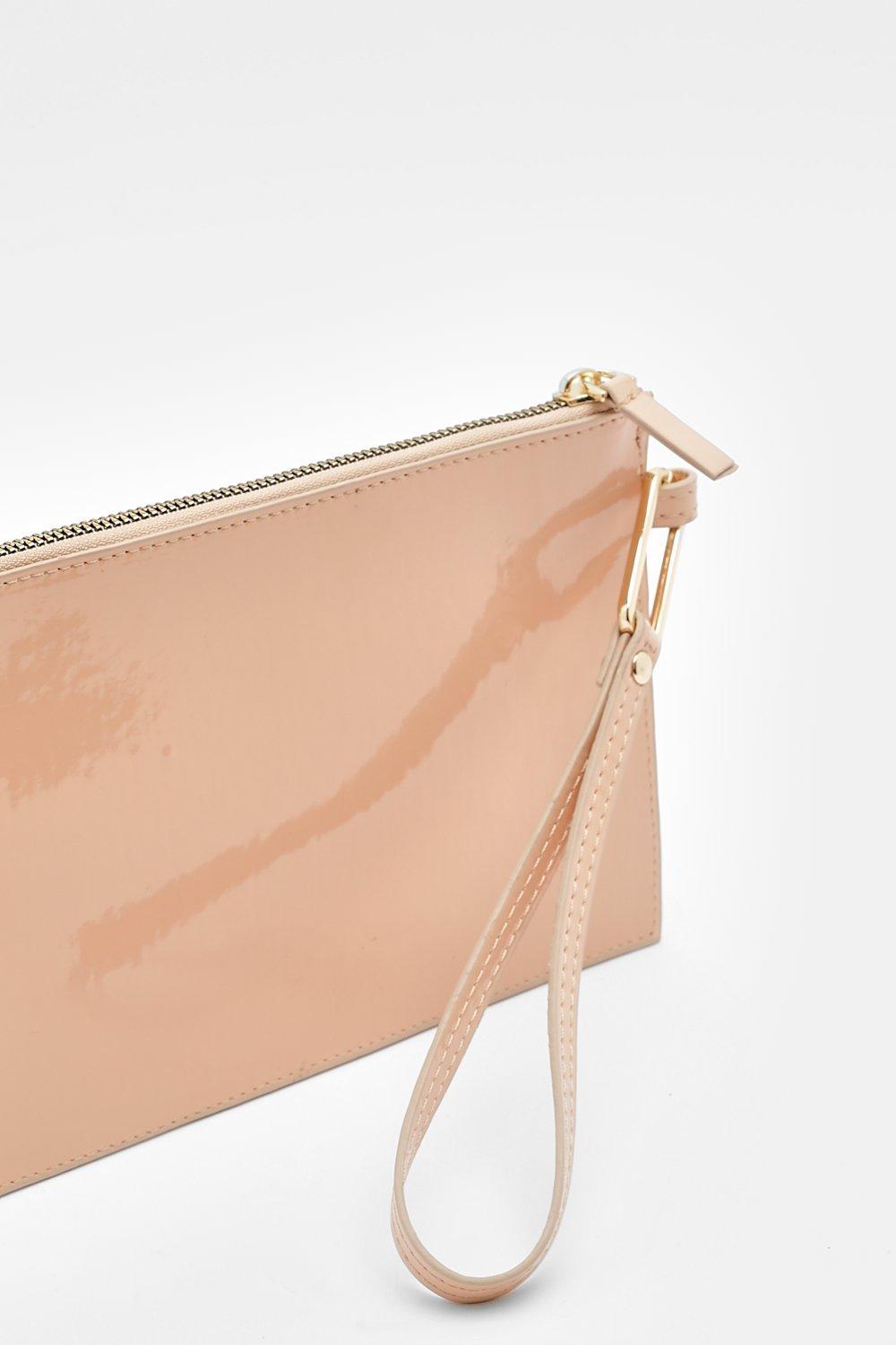 Nude patent hot sale leather clutch