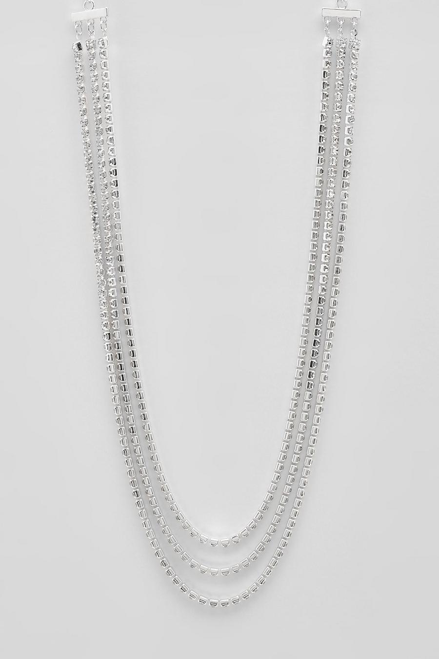 Silver Multi Row Tennis Necklace image number 1