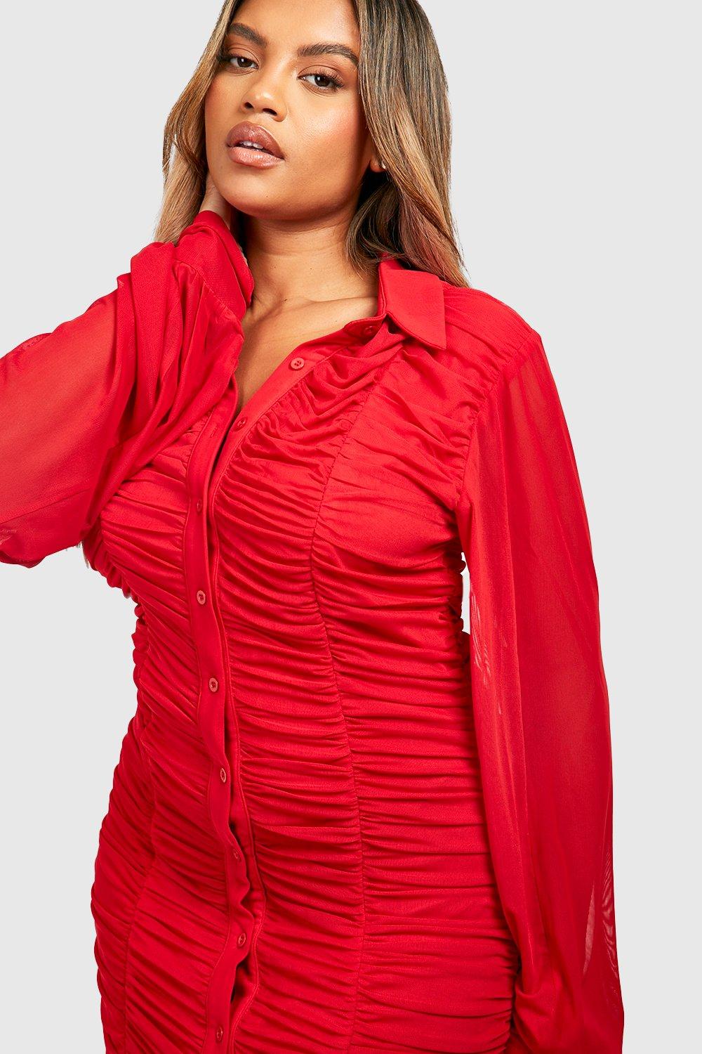 Plus size red shirt clearance dress