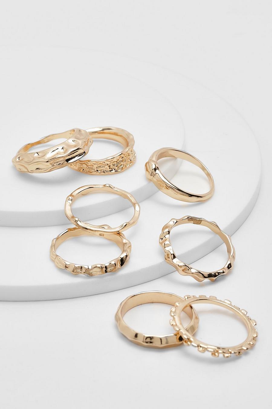 Gold Polished Molten Multipack Stacking Rings image number 1
