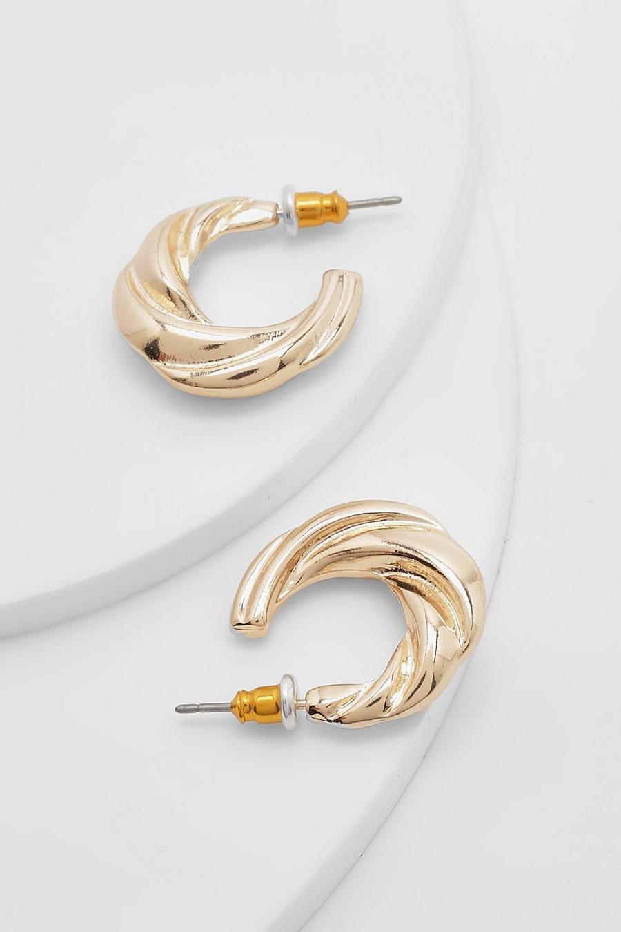 Gold Polished Twist Oval Hoop Earrings image number 1