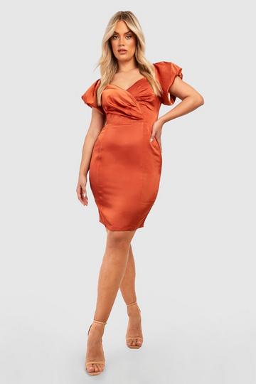 Copper Orange Plus Occasion Off The Shoulder Puff Sleeve Midi Dress