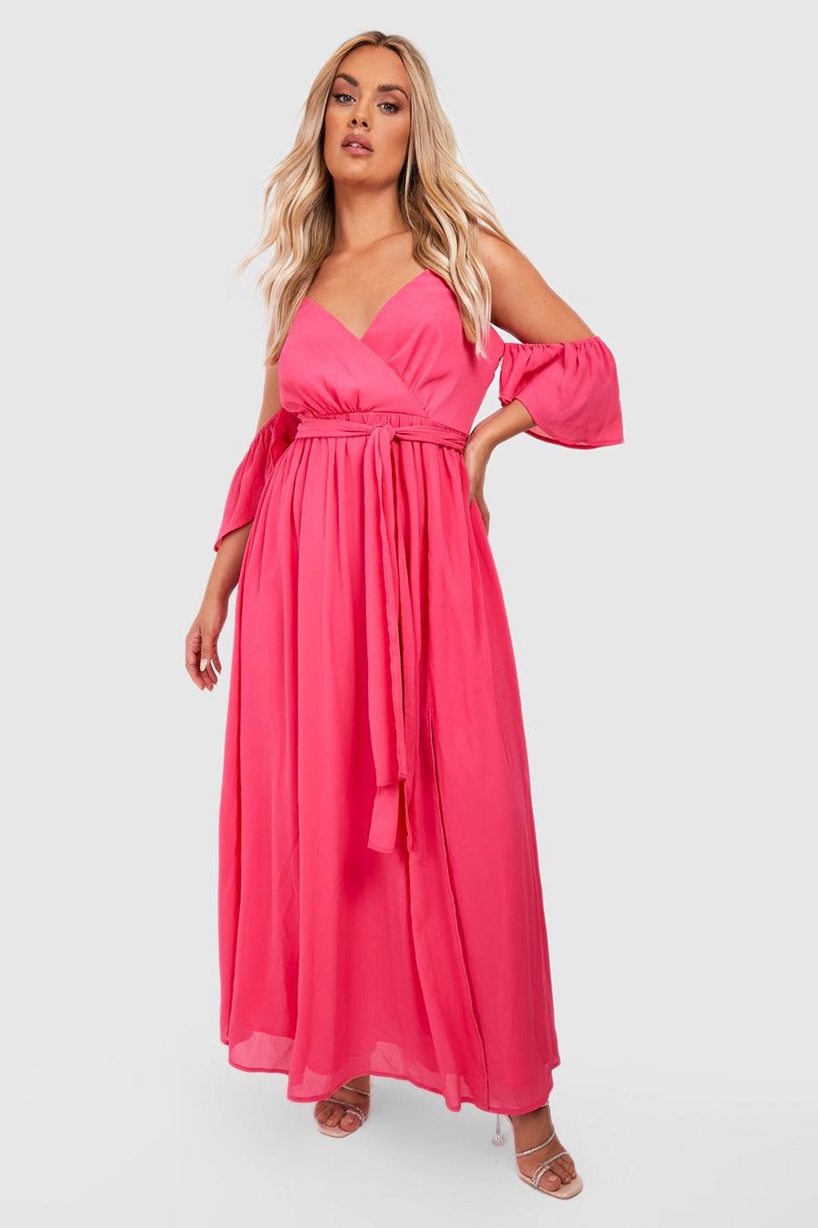 Berry Plus Occasion Chiffon Cold Shoulder Maxi Dress image number 1