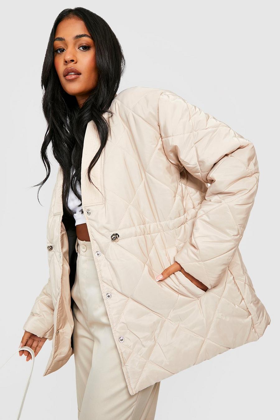 Stone Tall Cinched Waist Detail Puffer Jacket image number 1