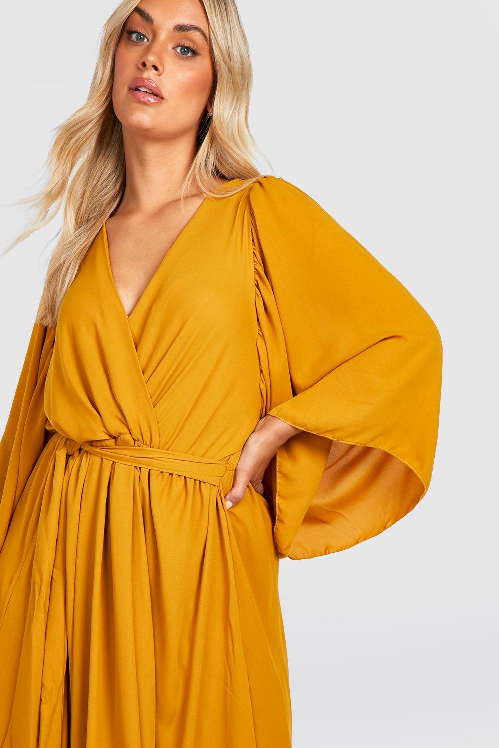 Boohoo yellow wrap clearance dress