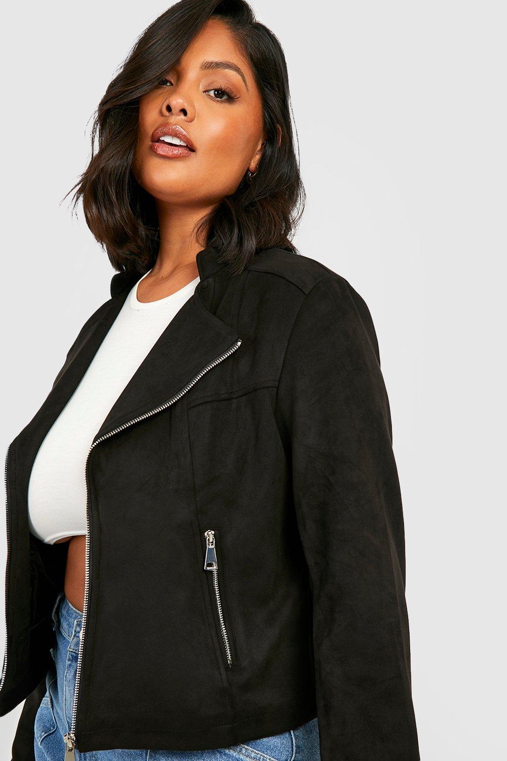 Plus Suede Zip Front Moto Jacket