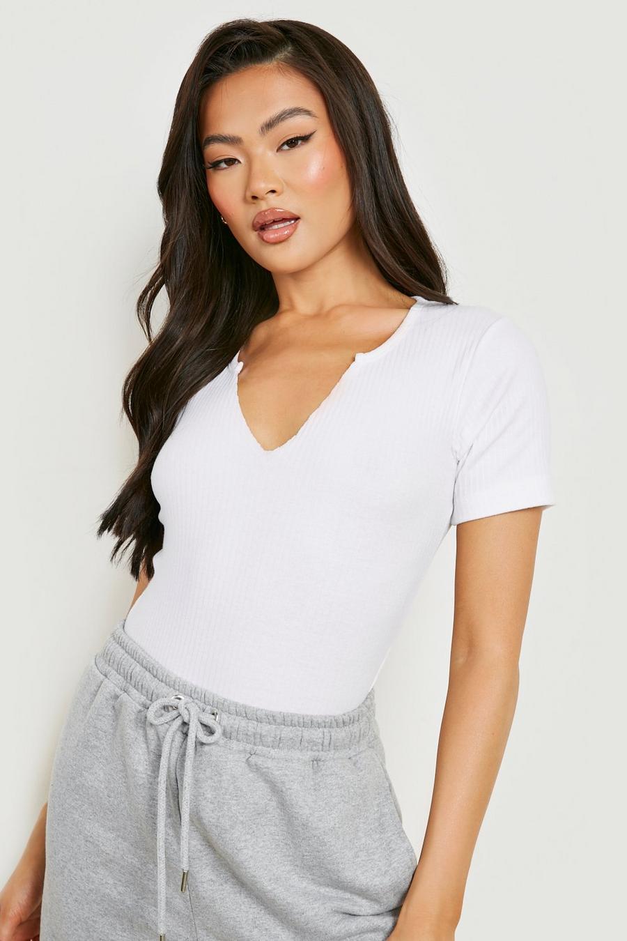 White Notch Neck Short Sleeve Crop Top image number 1