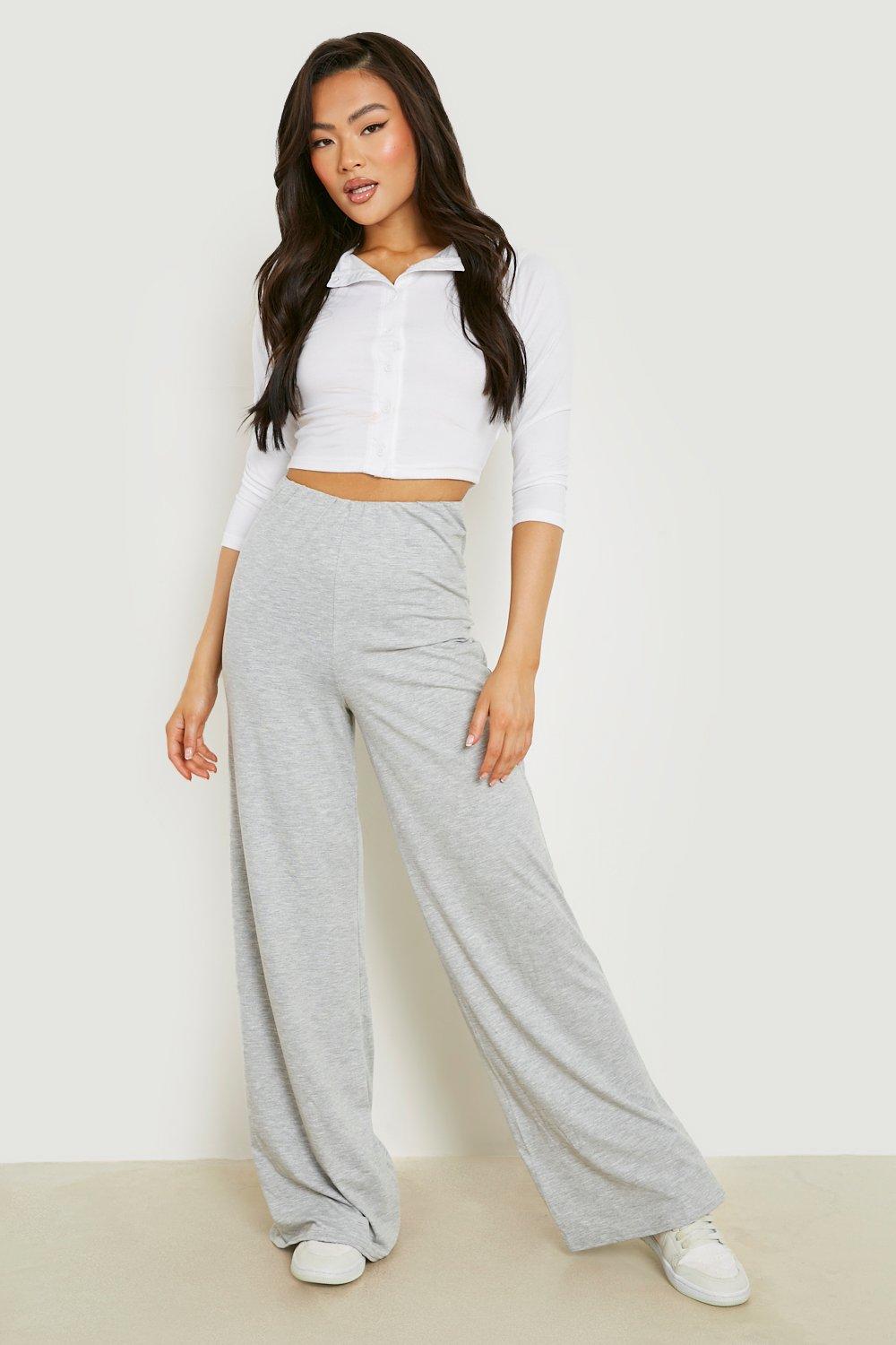 white crop top and grey joggers