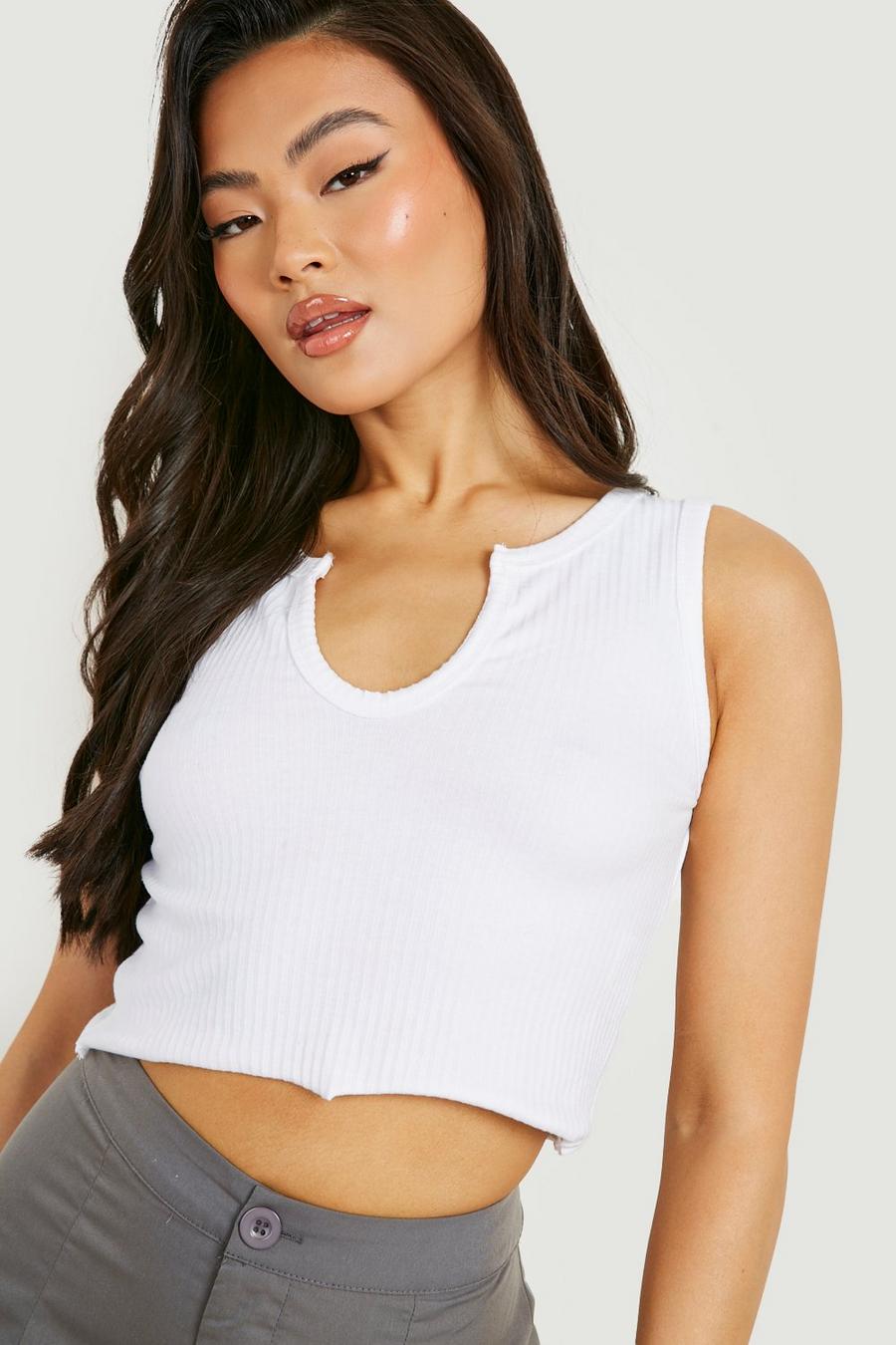 White Notch Neck Sleeveless Crop Top image number 1