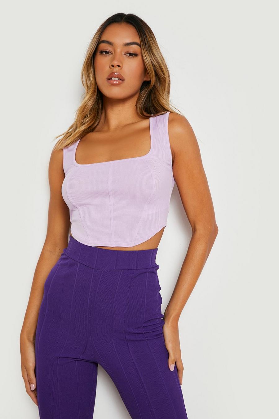 Lilac Wide Strap Square Neck Rib Corset Top image number 1