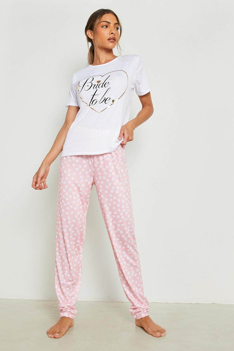 Pyjama avec t-shirt à slogan Bride To Be et pantalon imprimé, Pink