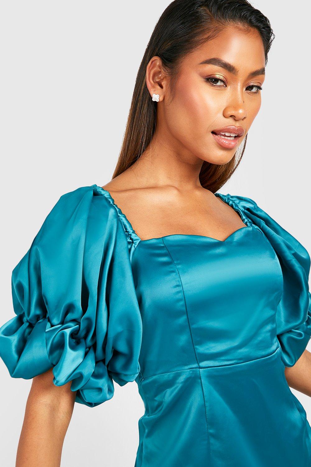 Satin puff shop sleeve dress