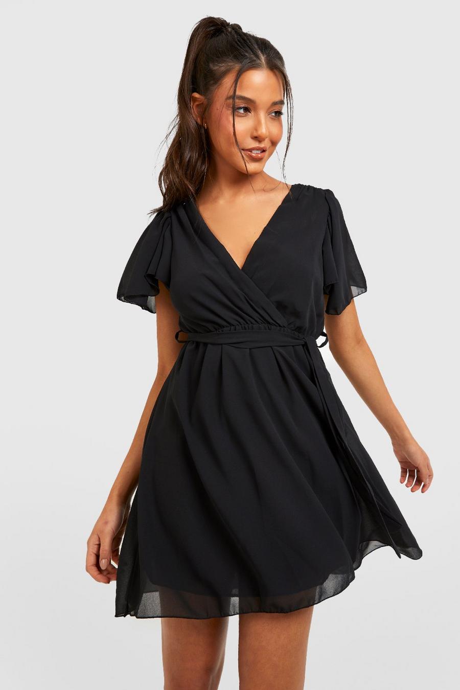 Black Chiffon Angel Sleeve Mini Dress image number 1