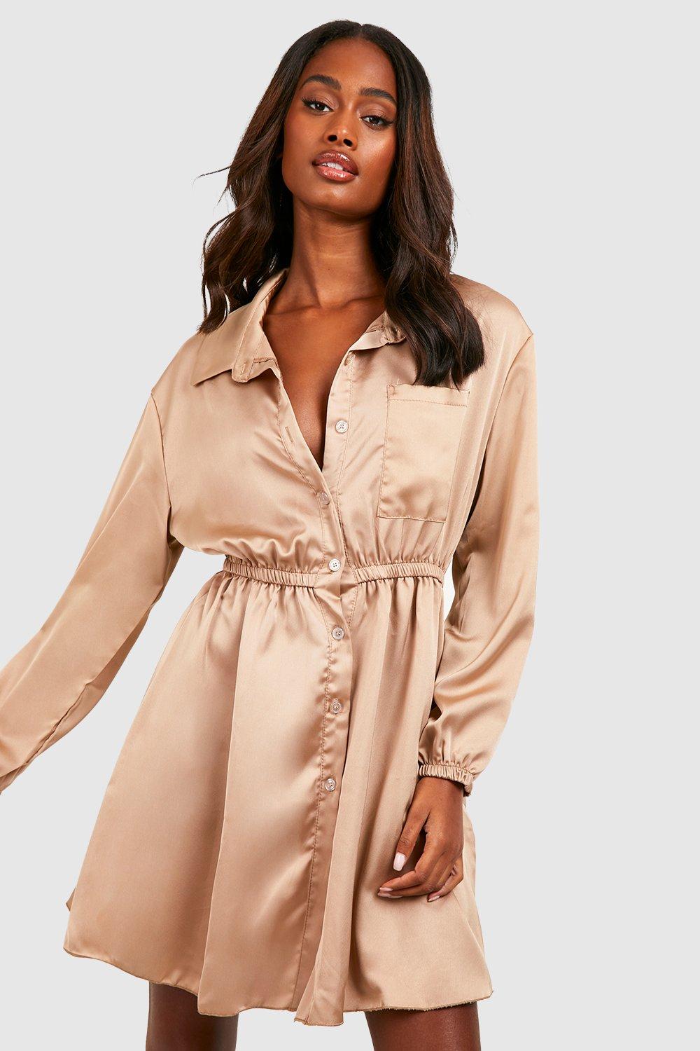 Gold satin 2024 shirt dress