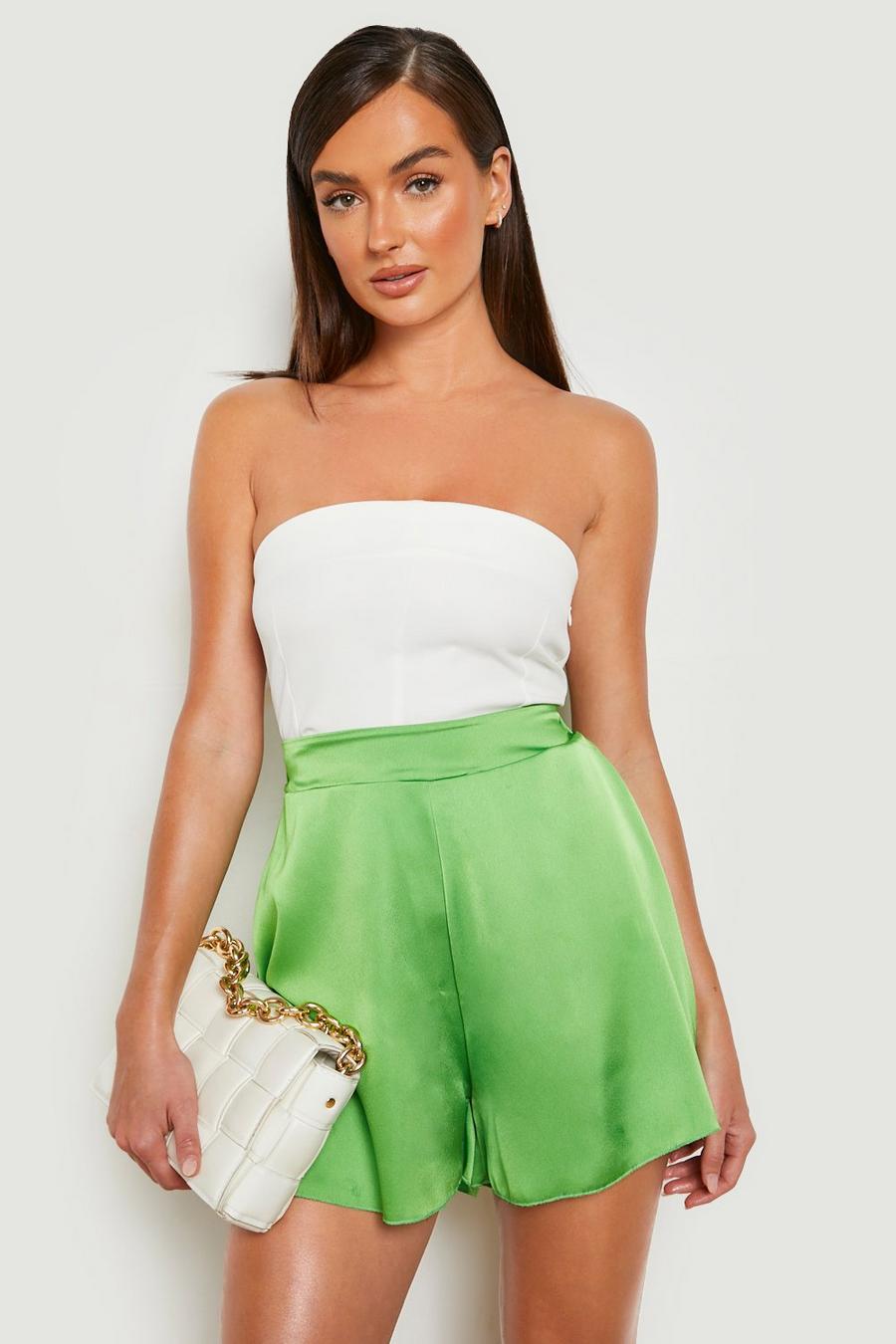 Green Satin Flowy Shorts image number 1