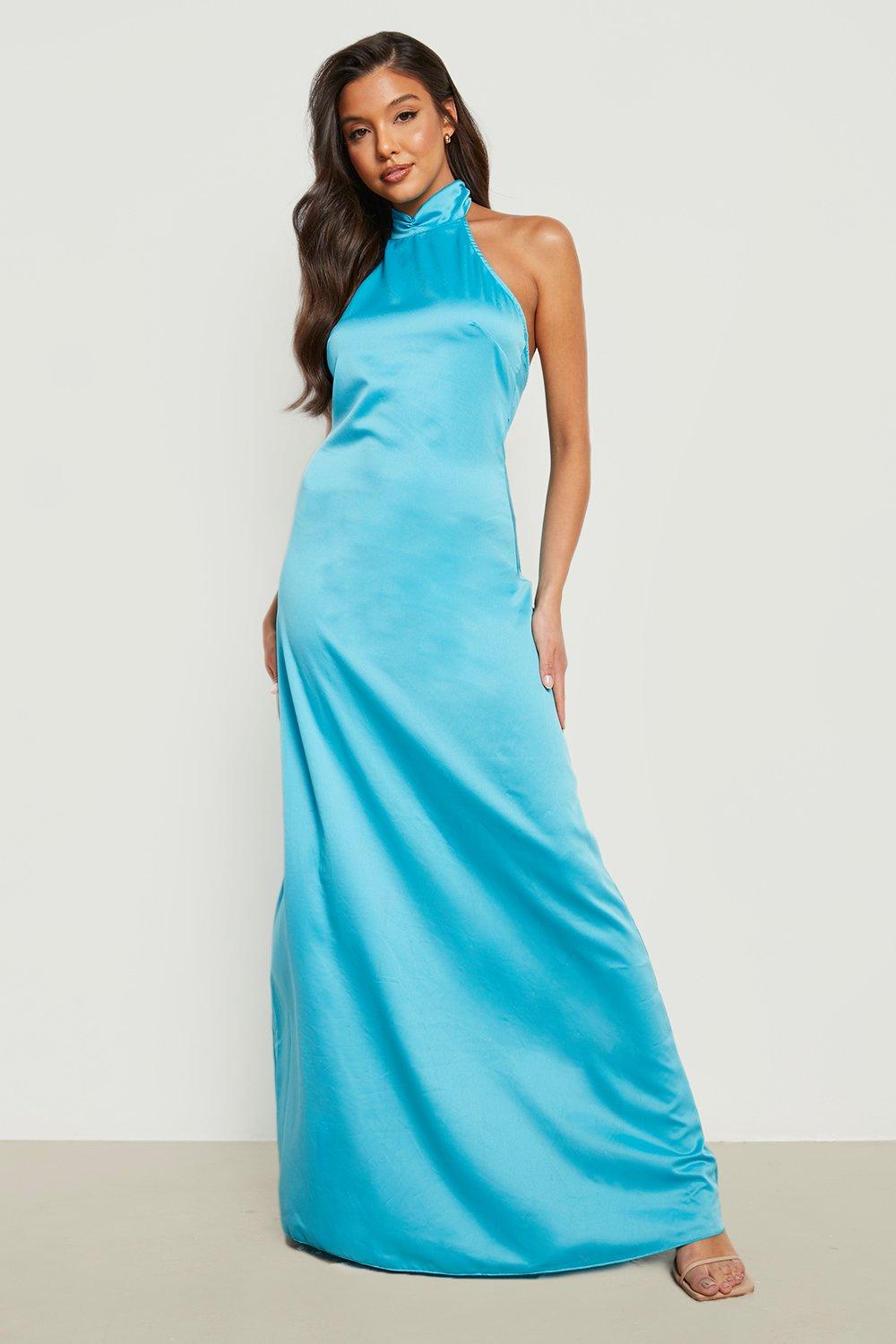 Halter Neck Satin Maxi Dress