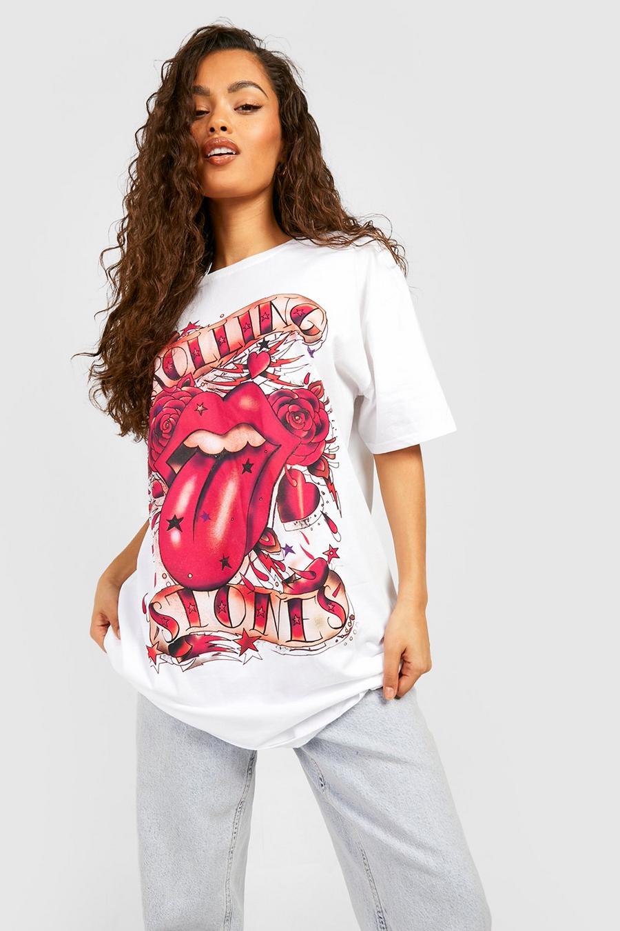 White vit Rolling Stones T-shirtklänning image number 1