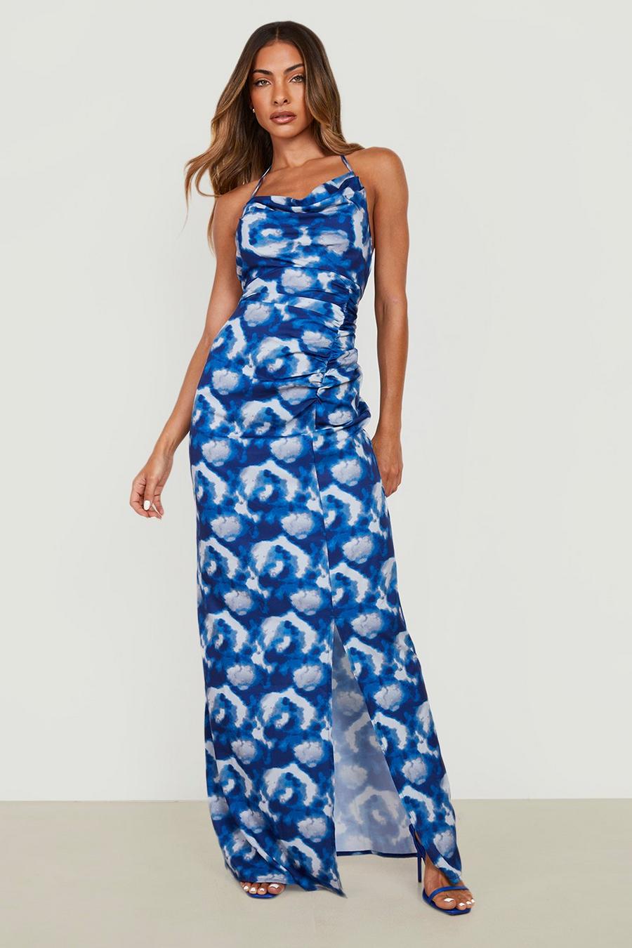 כחול שמלת סליפ טאי-דאי עם קפלים image number 1
