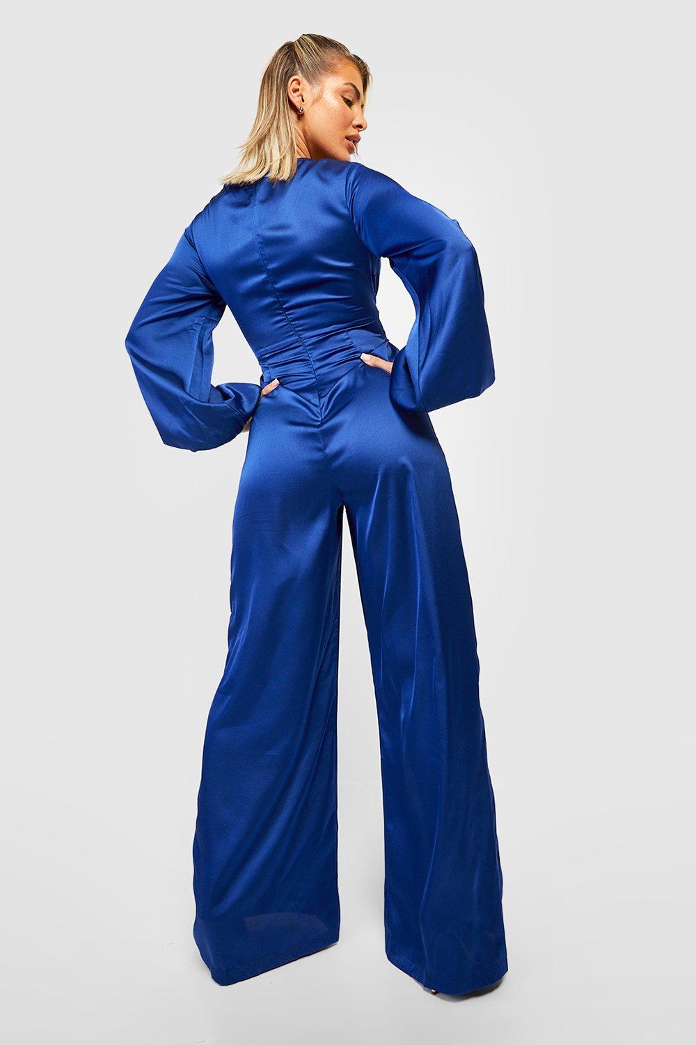 Impossible light's chimney Satin Wrap Front Belted Jumpsuit | boohoo
