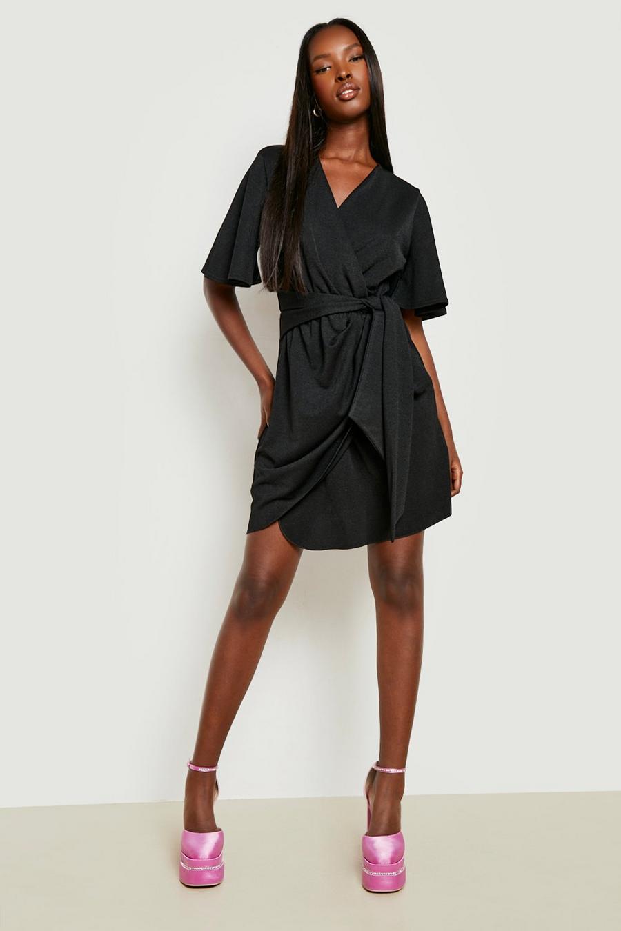 Black Angel Sleeve Wrap Dress image number 1