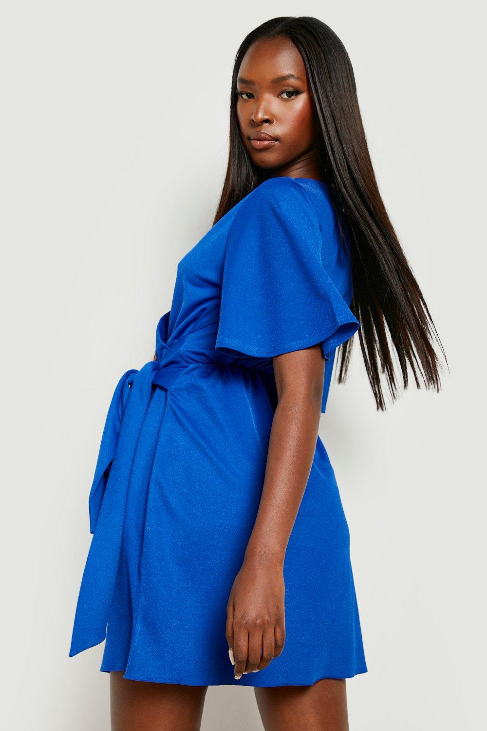 Boohoo blue sales wrap dress