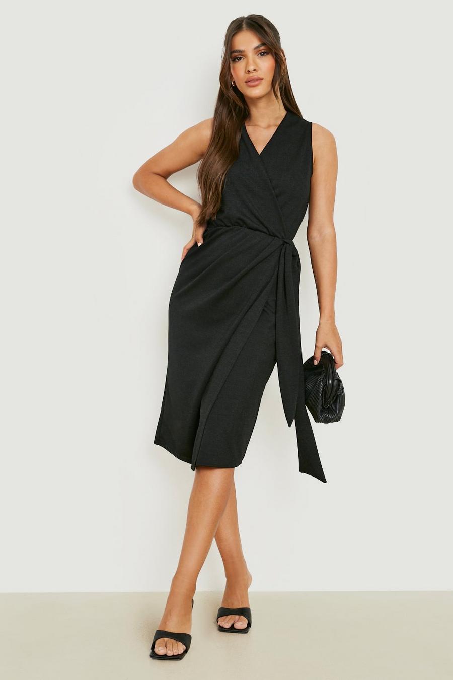 Black Wrap Sleeveless Midi Dress image number 1