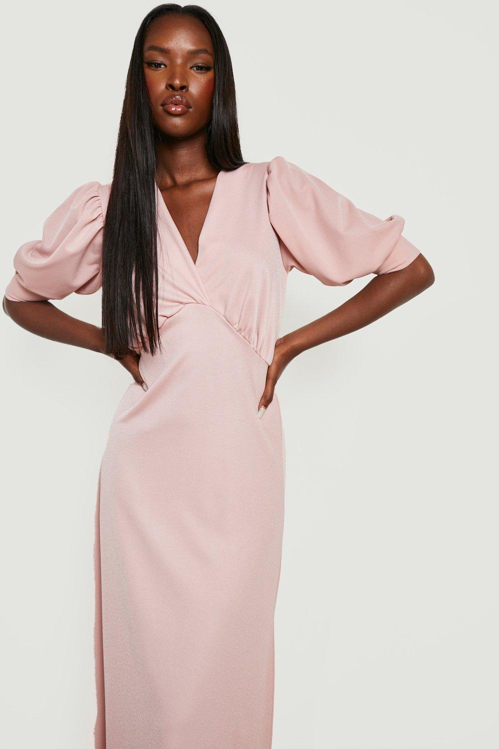 Juliet | Pink Puff Sleeve Midi Dress