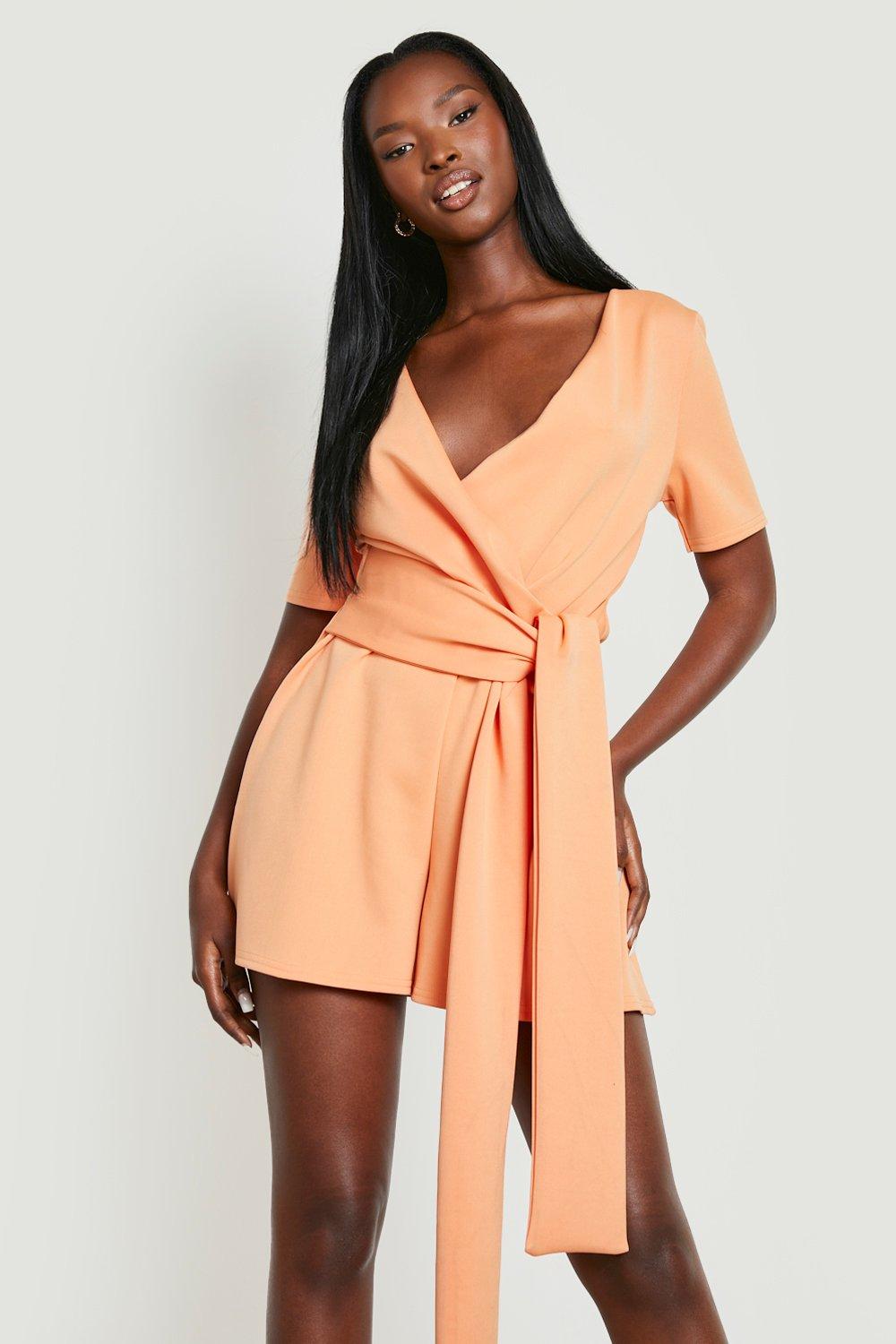 Orange belted playsuit on sale