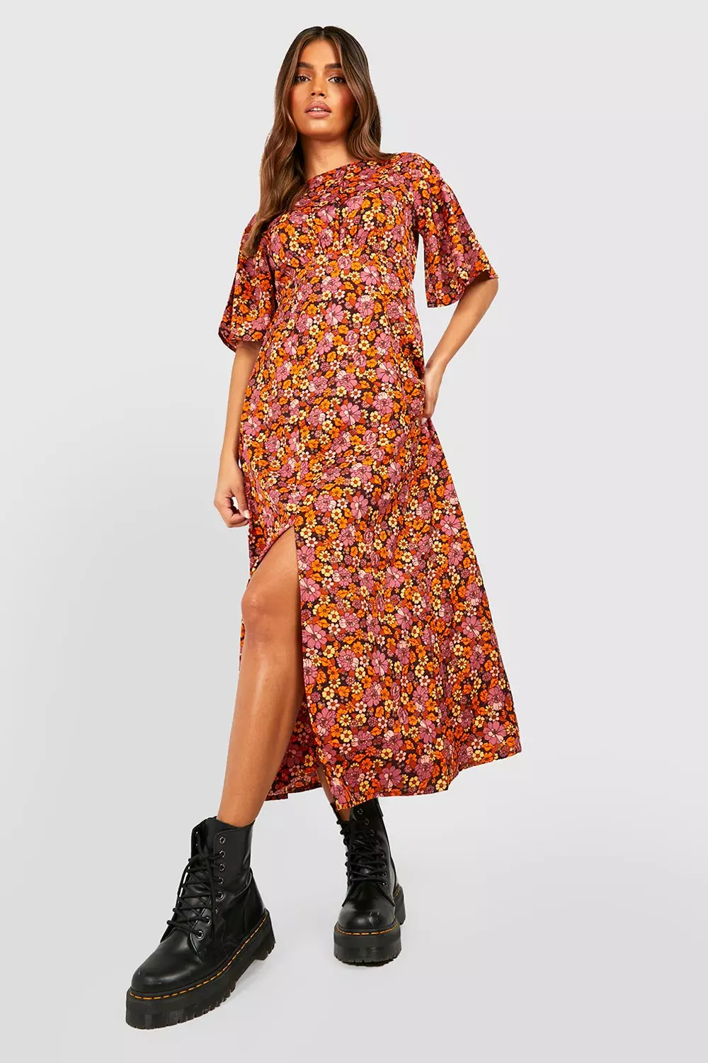 Austin floral daisy print shop angel sleeve midi dress