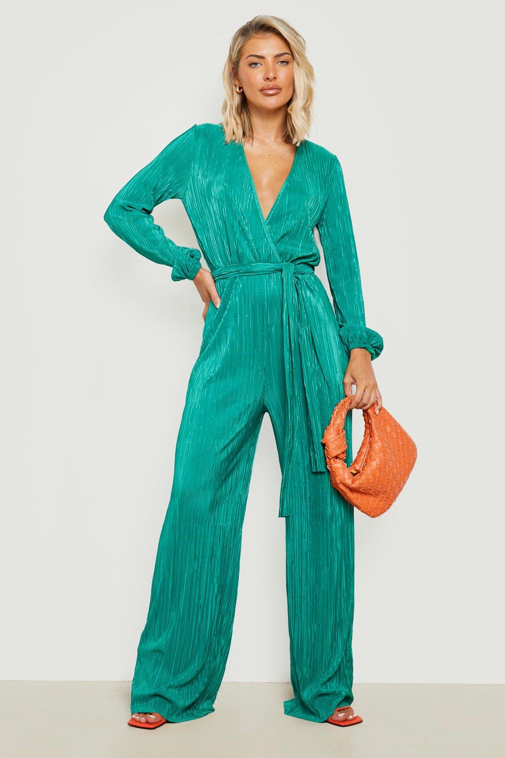 Green store plisse jumpsuit