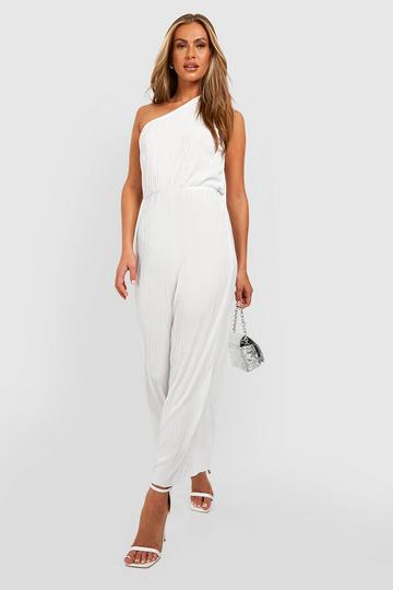 Plisse One Shoulder Jumpsuit ivory