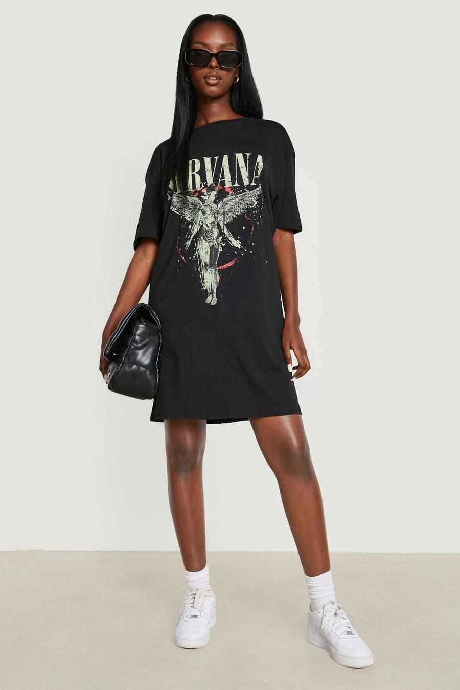Black Nirvana License Graphic T-Shirt Dress image number 1
