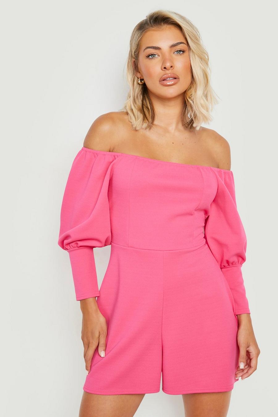 Pink Puff Sleeve Scuba Playsuit image number 1