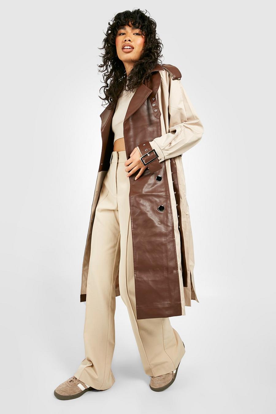 Cappotto Trench con pannelli in PU, Stone image number 1
