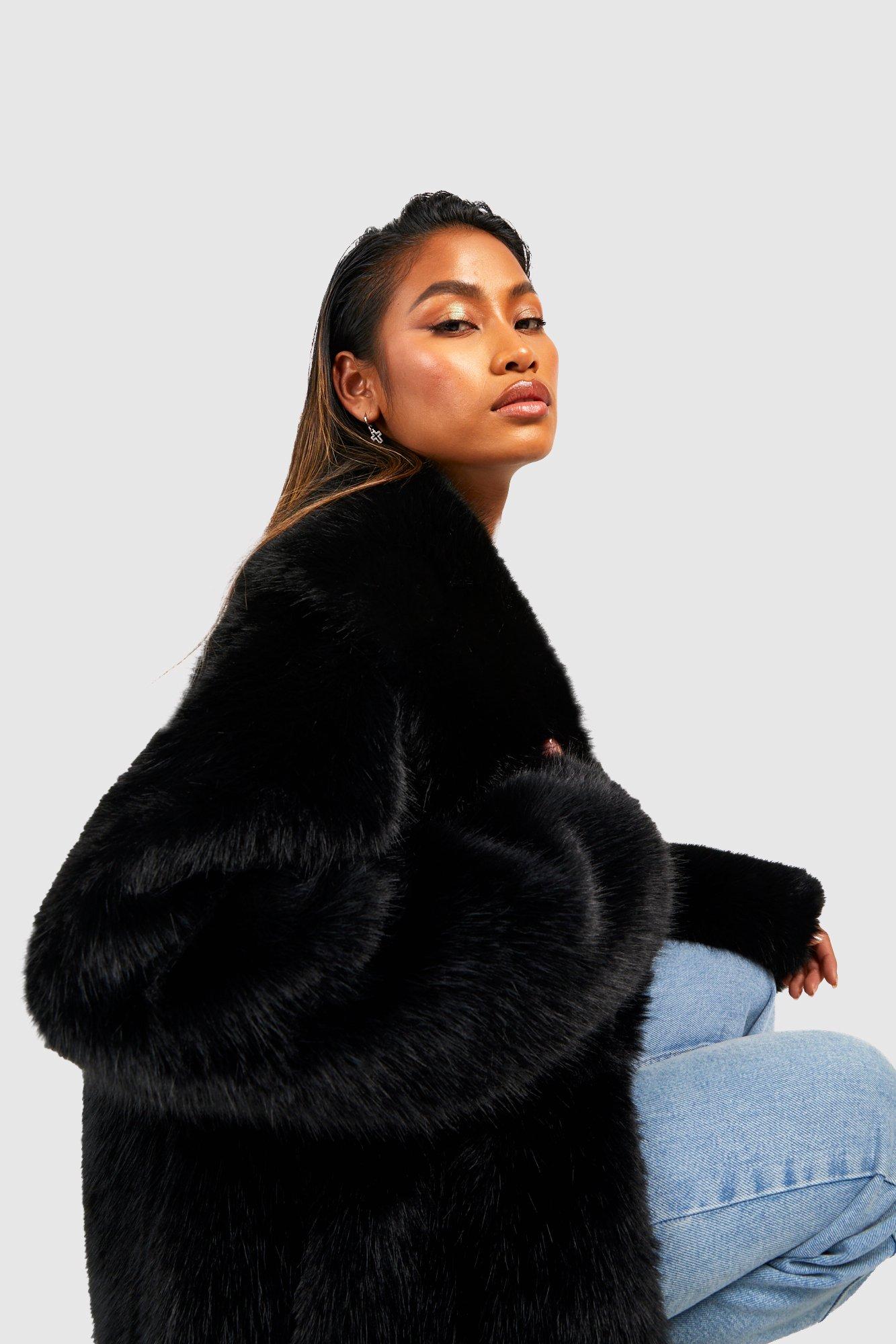 Black faux shop fur coat boohoo