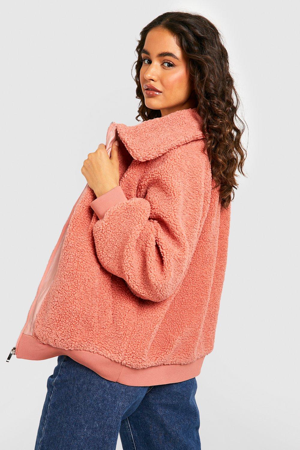 Pink fur outlet bomber