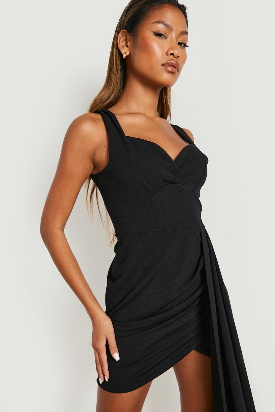 Black Drape Detail Wrap Mini Dress
