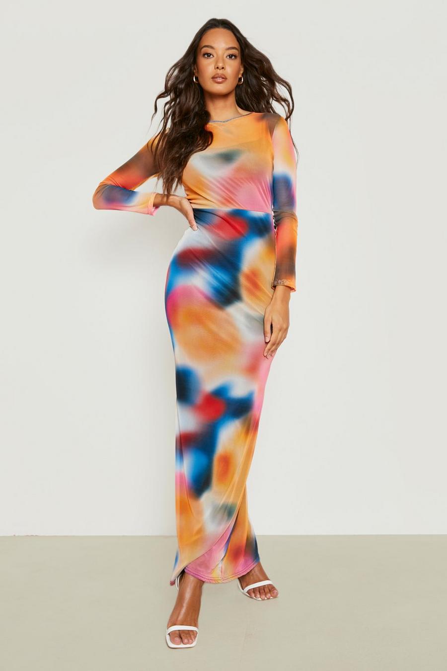 Multi Ombre Mesh Backless Maxi Dress image number 1