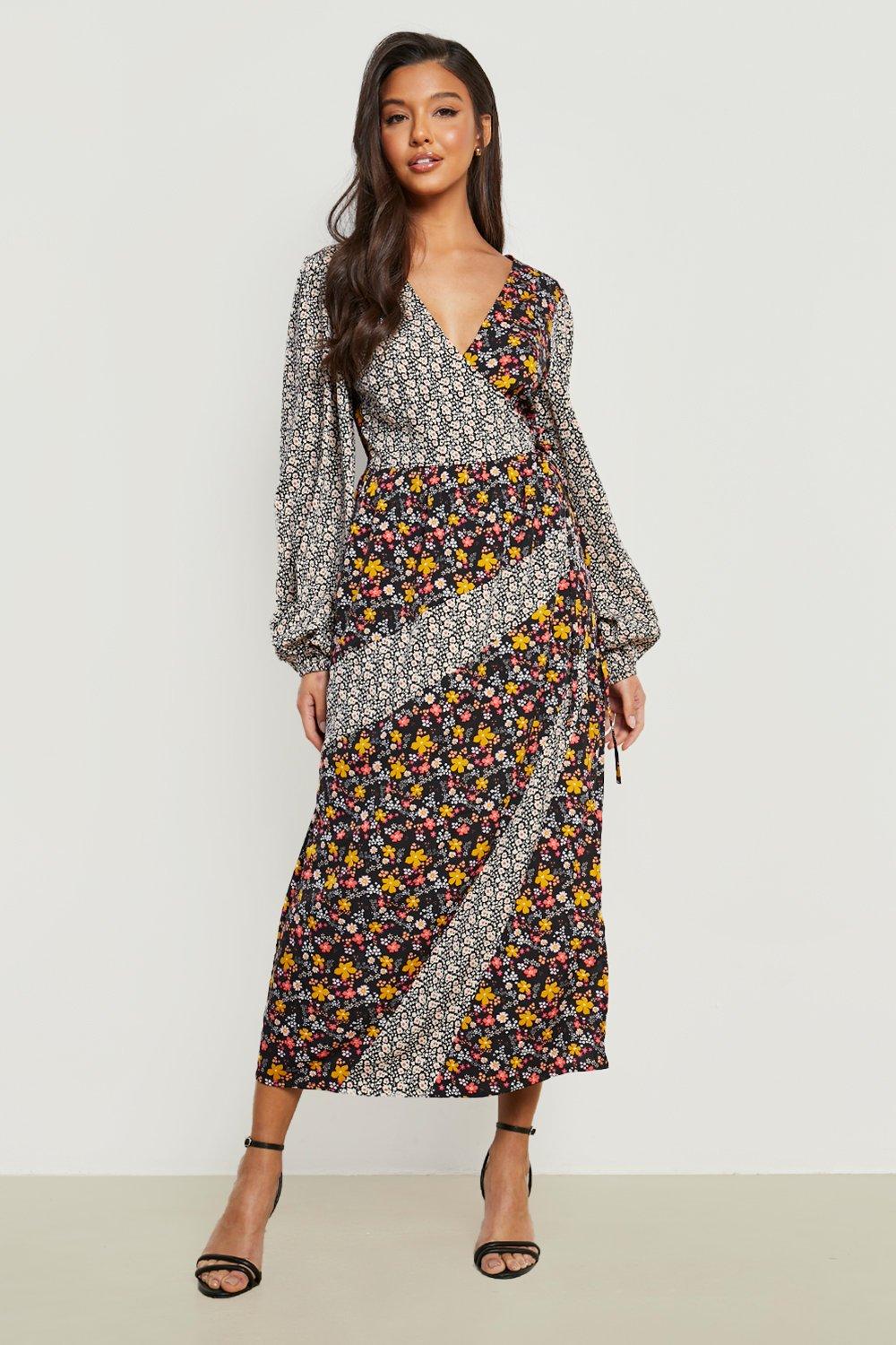 Mixed print 2024 wrap dress