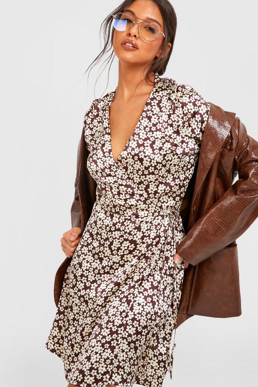Brown marrón Floral Woven Shirt Dress