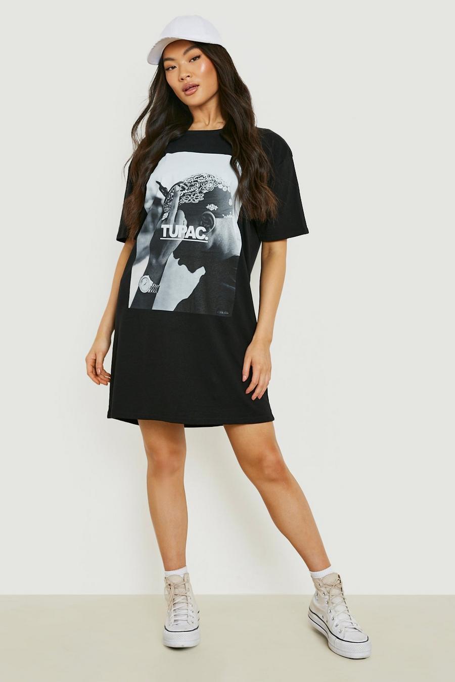 T-Shirt Kleid mit lizenziertem Tupac Print, Black