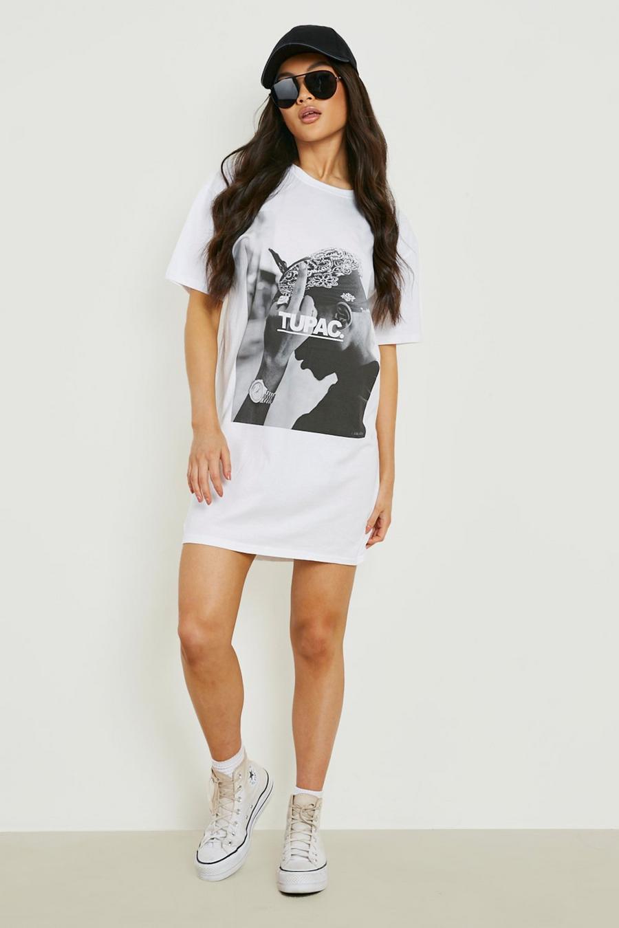 Vestido camiseta con estampado de Tupac, White image number 1